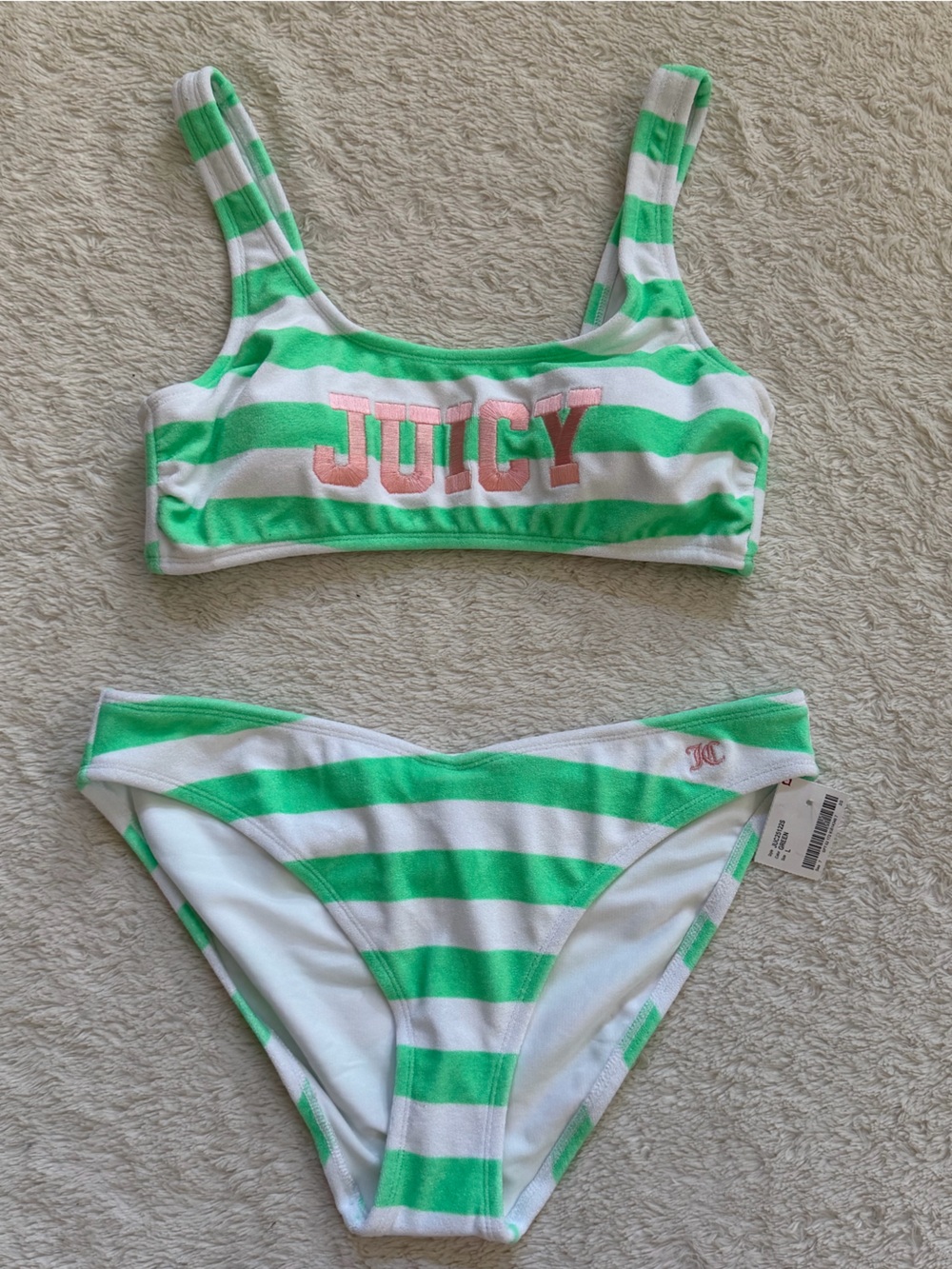 Juicy Couture Terry Bralette V Bottom Logo Bikini Set NWT
